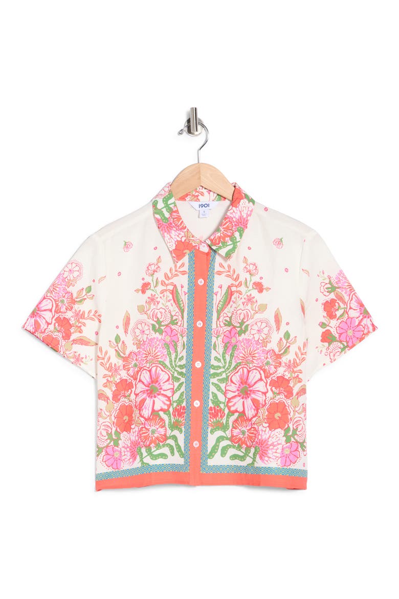 Short Sleeve Floral Camp Shirt, Alternate, color, IVORY-PINK FLORAL