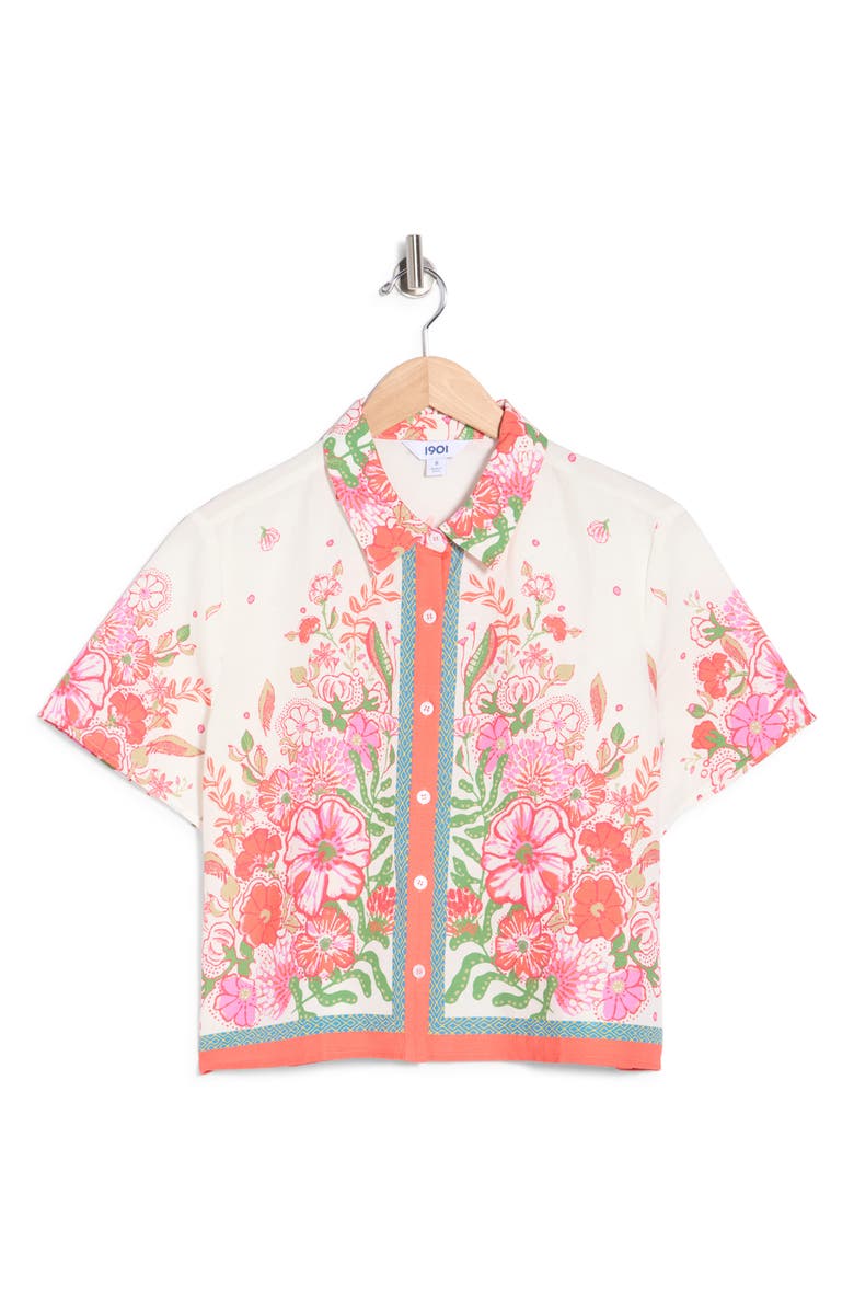 1901 Short Sleeve Floral Camp Shirt, Alternate, color, Ivory-Pink Floral