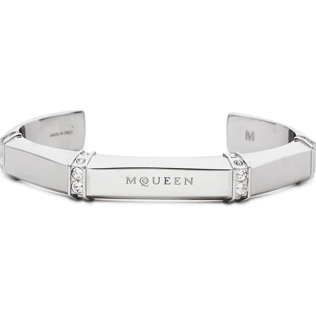 Alexander Mcqueen Dapper Logo Engraved Cuff Braclet In Metallic