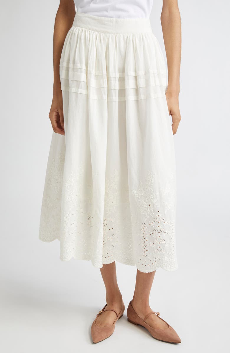 MILLE Leonie Embroidered Eyelet Cotton Skirt, Main, color, White Eyelet