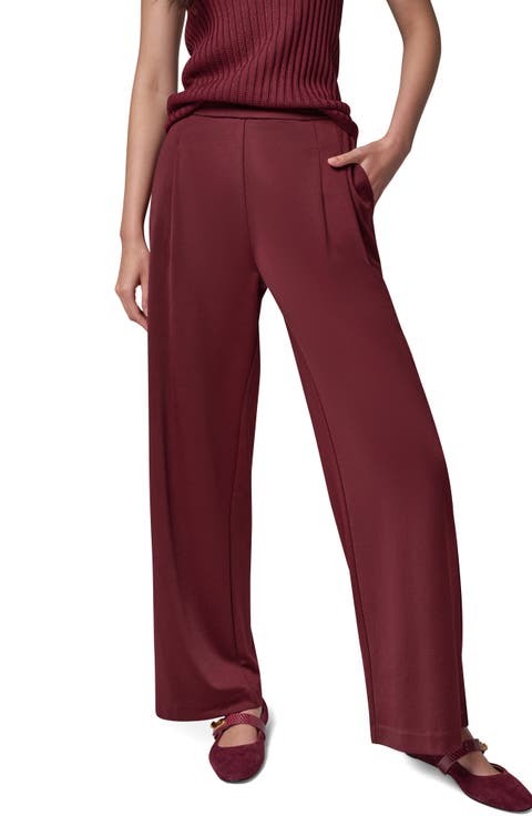 Pleated Straight Leg Pull-On Pants