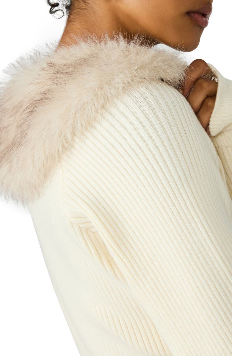 Steve Madden Lysia Faux Fur Collar Rib Jacket, Alternate, color, Cream