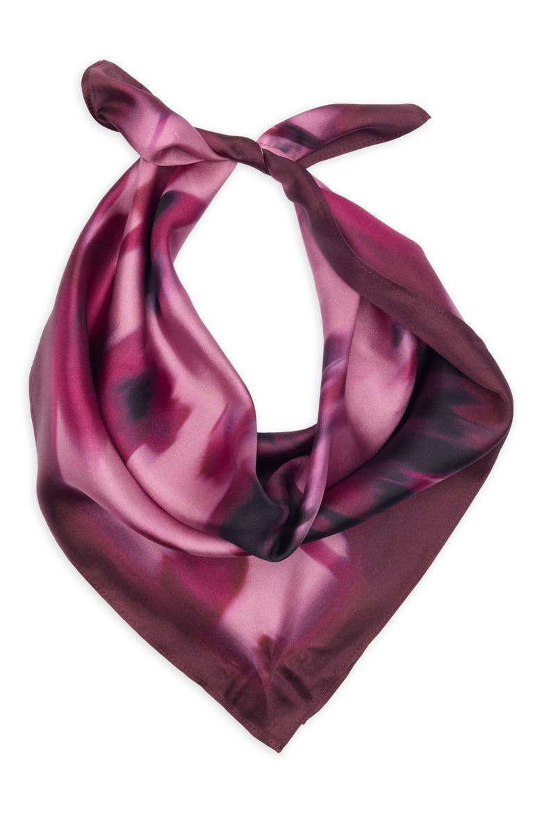 Print Silk Square Scarf, Alternate, color, BURGUNDY BLURRED FLORAL