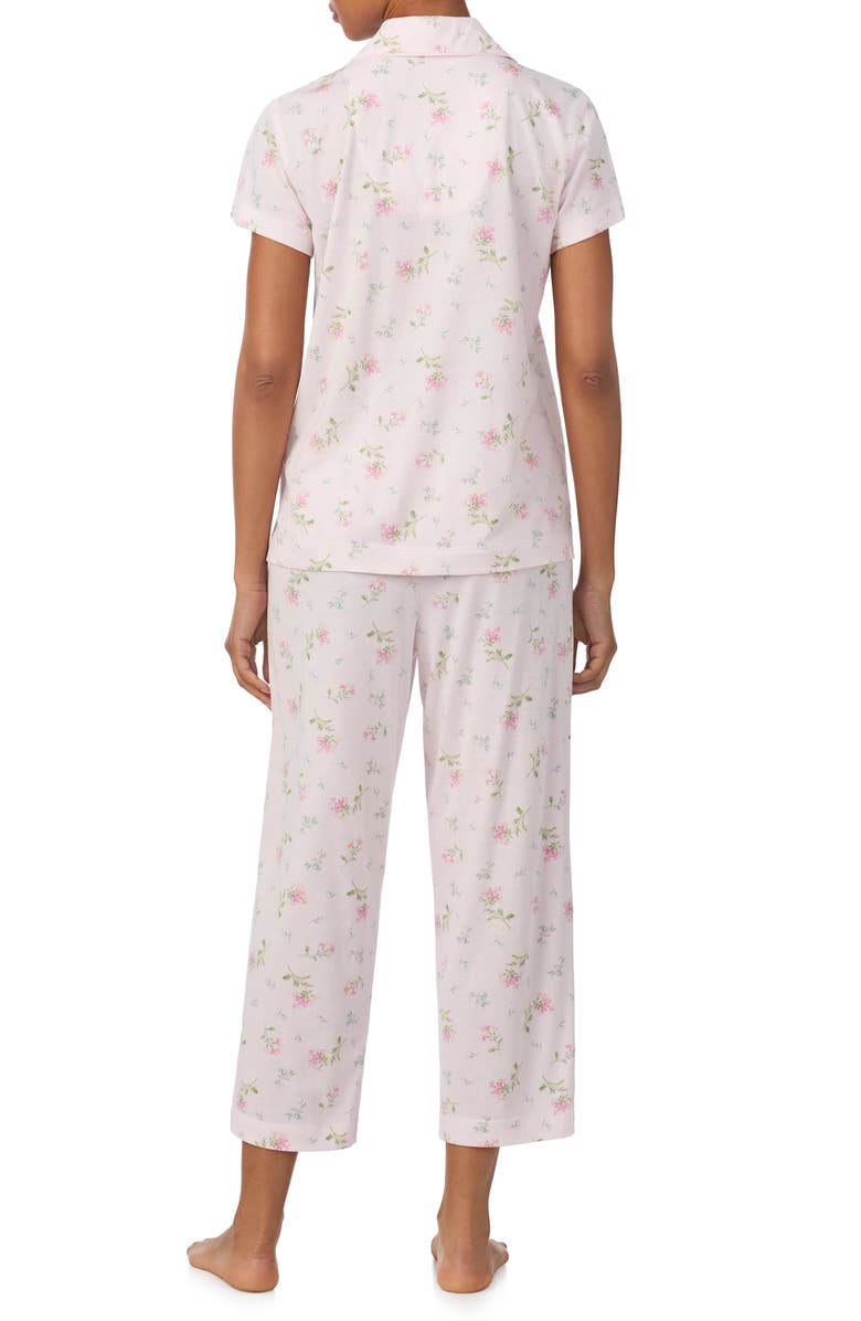 Lauren Ralph Lauren Short Sleeve Cotton Blend Crop Pajamas, Alternate, color, Ditsy Bouquet