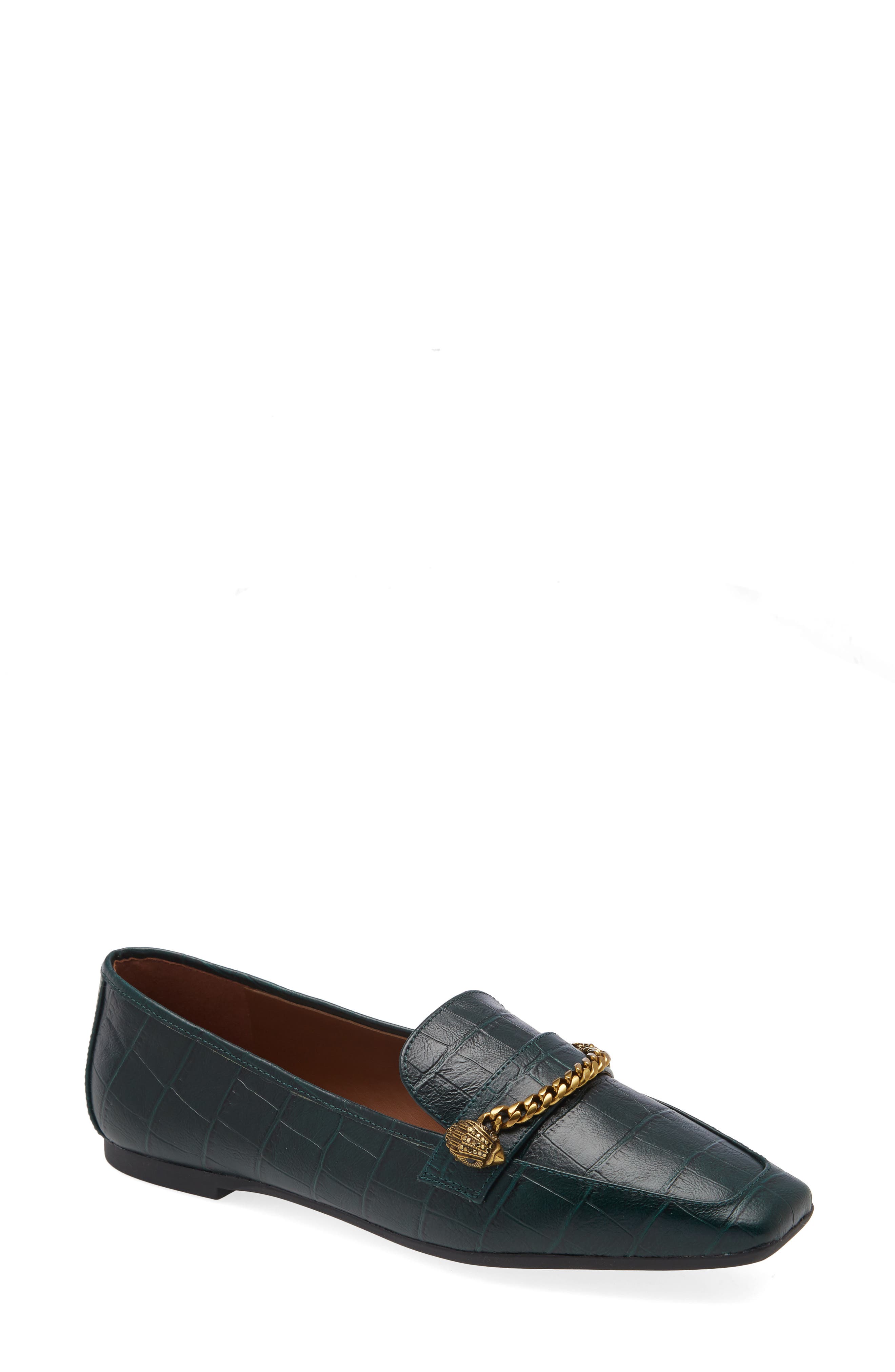 Camilla Croc Embossed Loafer, Main, color, DARK GREEN CROC