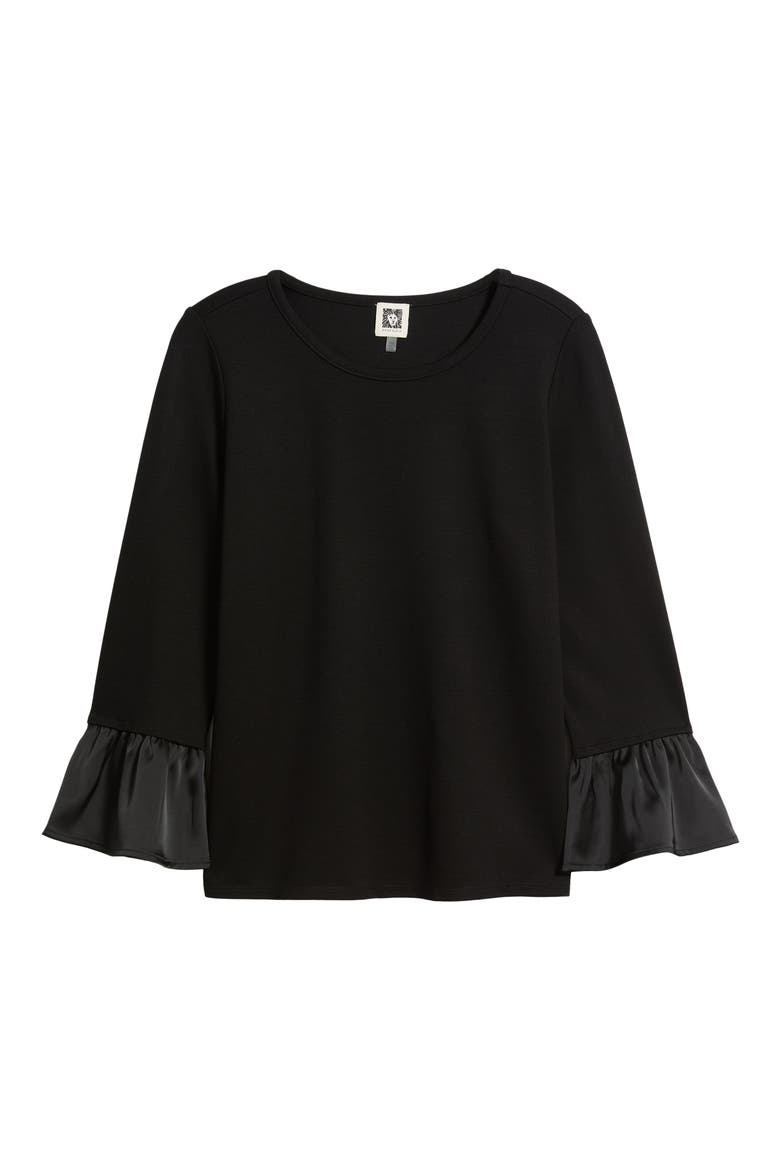 Ruffle Cuff Top, Alternate, color, ANNE BLACK