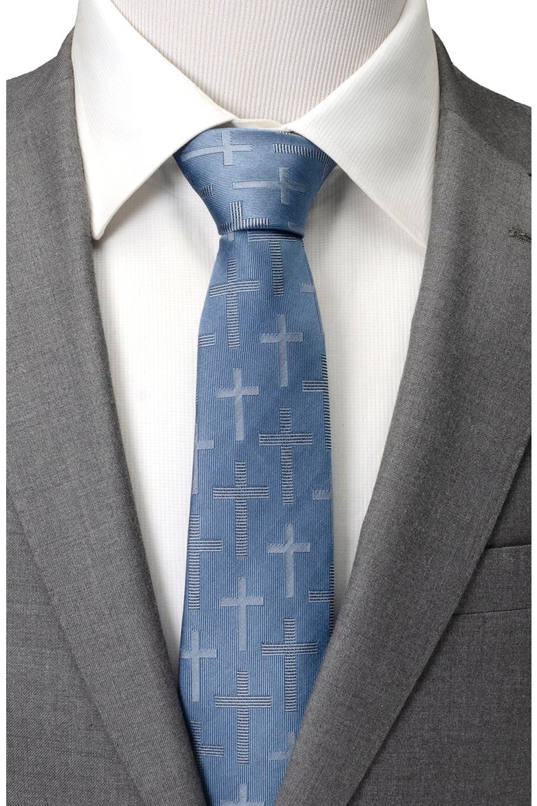 Textured Cross Silk Tie, Alternate, color, BLUE