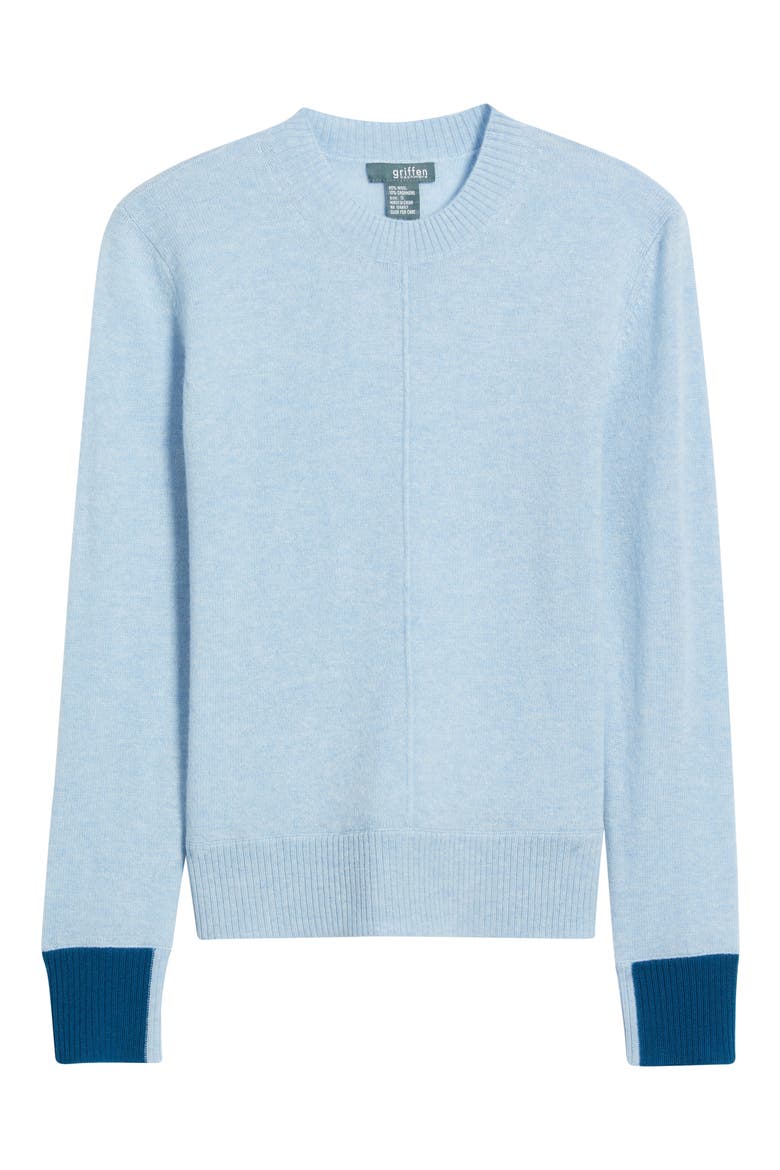 Contrast Trim Wool & Cashmere Crewneck Sweater, Alternate, color, LIGHT BLUE
