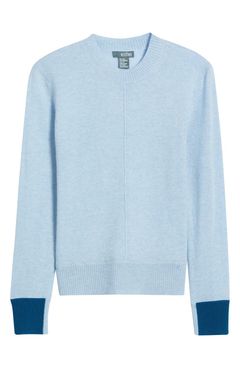 Griffen Contrast Trim Wool & Cashmere Crewneck Sweater, Alternate, color, Light Blue