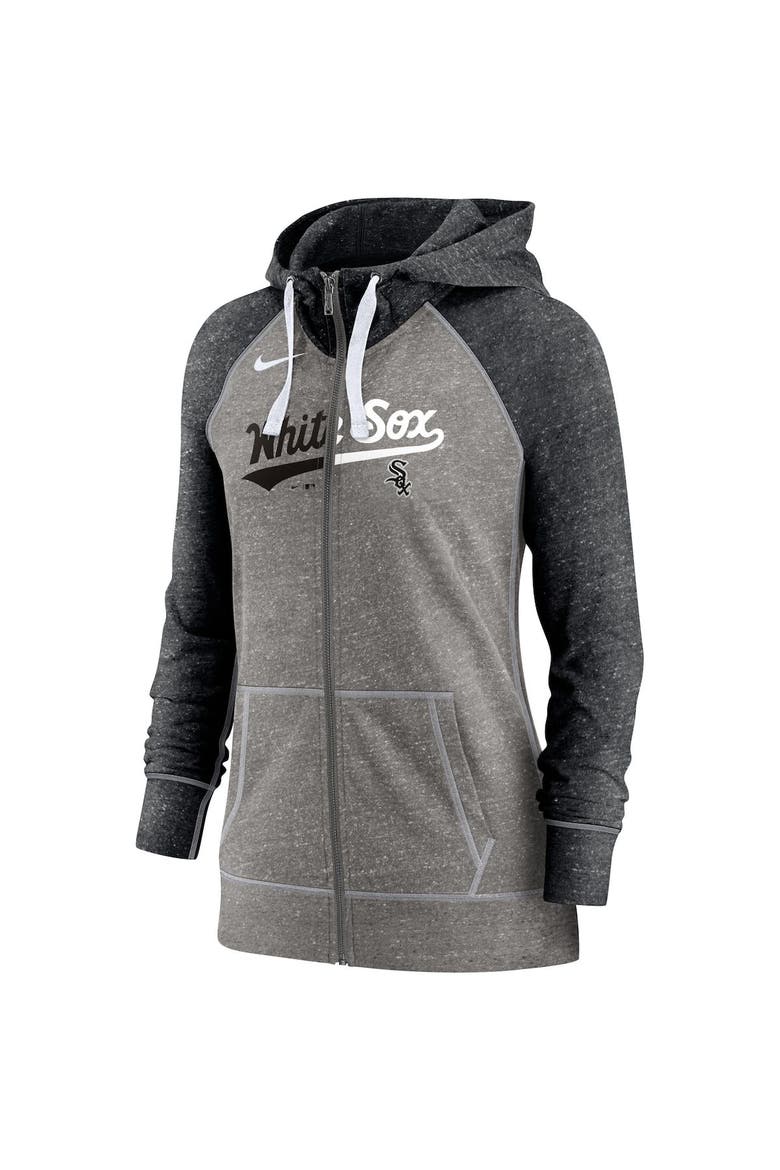 Women's Nike Heathered Charcoal/Heathered Black Chicago White Sox Split Wordmark Gym Vintage Raglan Slub Full-Zip Hoodie, Alternate, color, Heather Charcoal