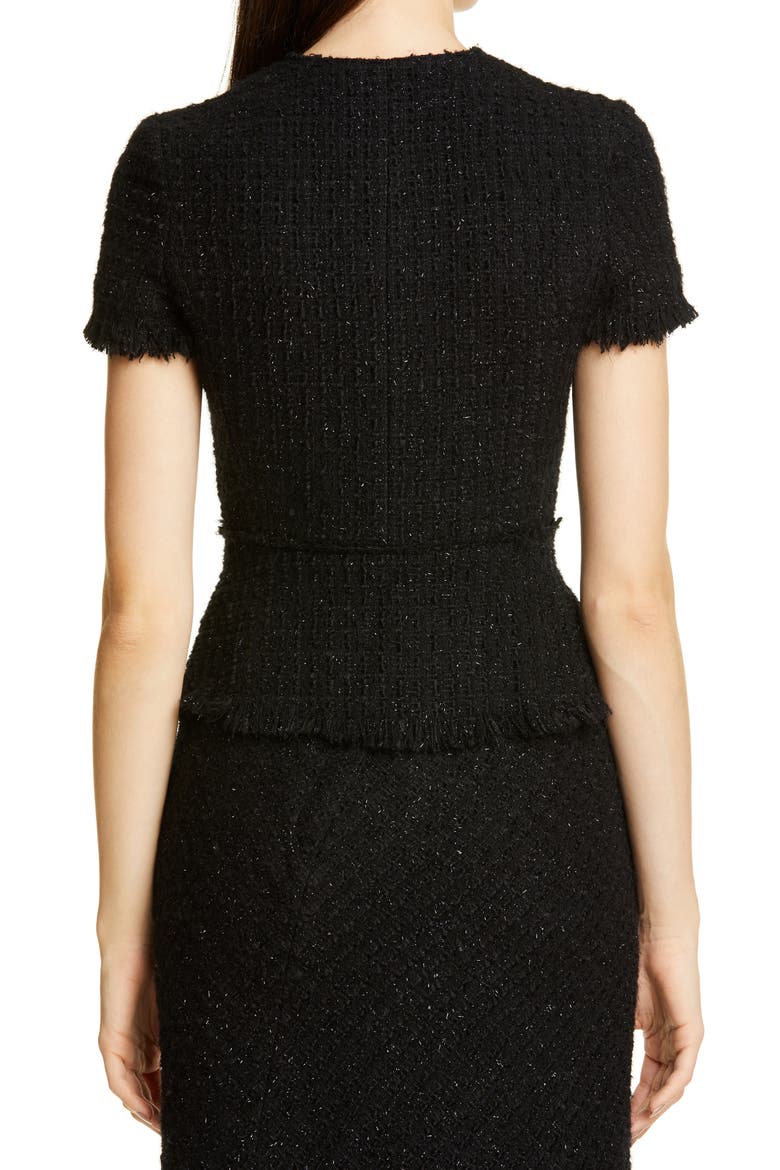Metallic Wool Blend Fringe Tweed Jacket, Alternate, color, BLACK