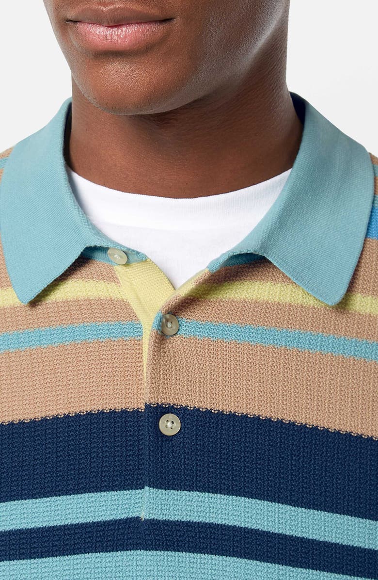 Scotch & Soda Stripe Textured Cotton Knit Polo, Alternate, color, Soft Camel Multi Str