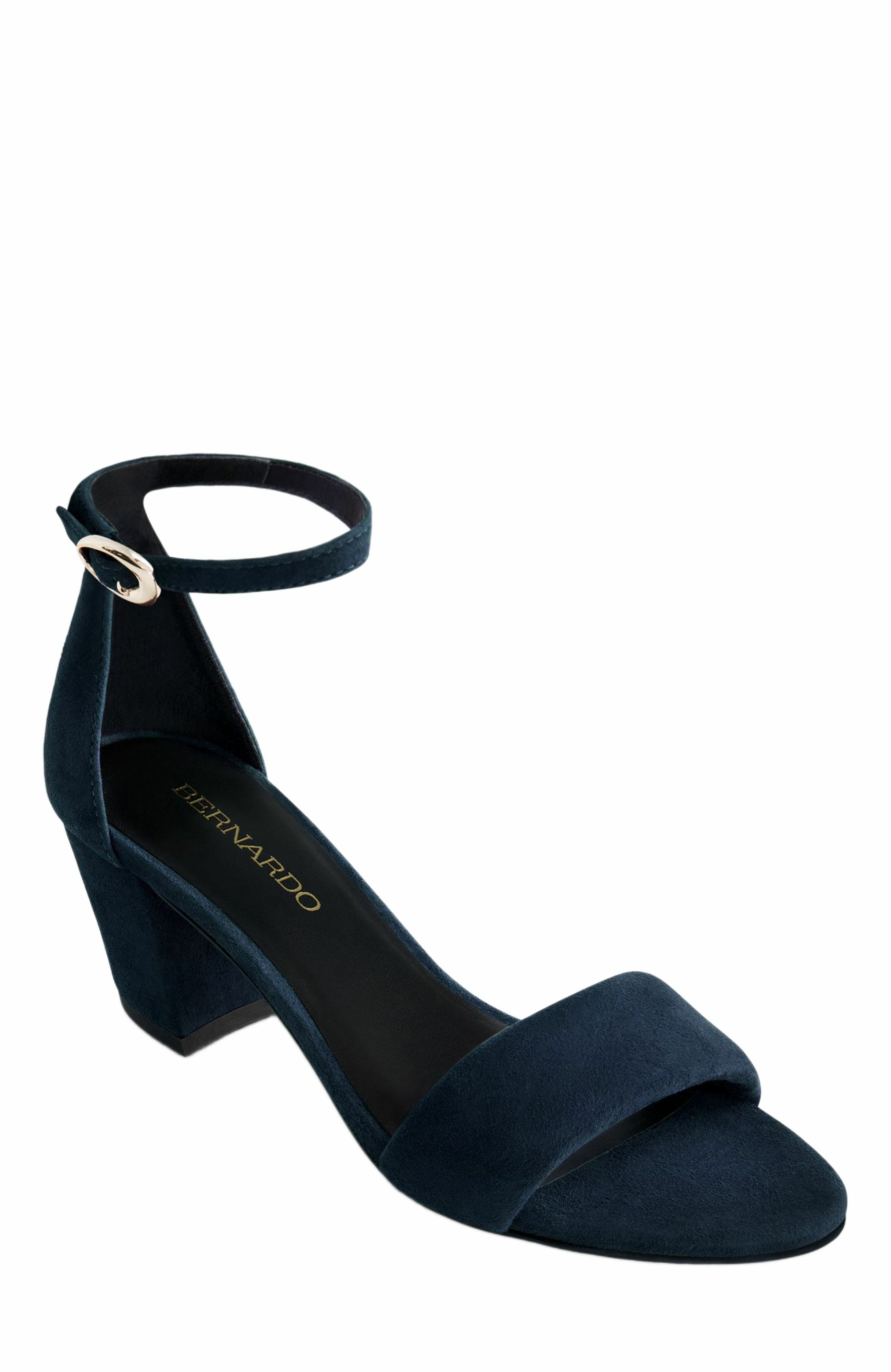 Bernardo Footwear Bowie Ankle Strap Heeled Sandal, Alternate, color, Dark Navy