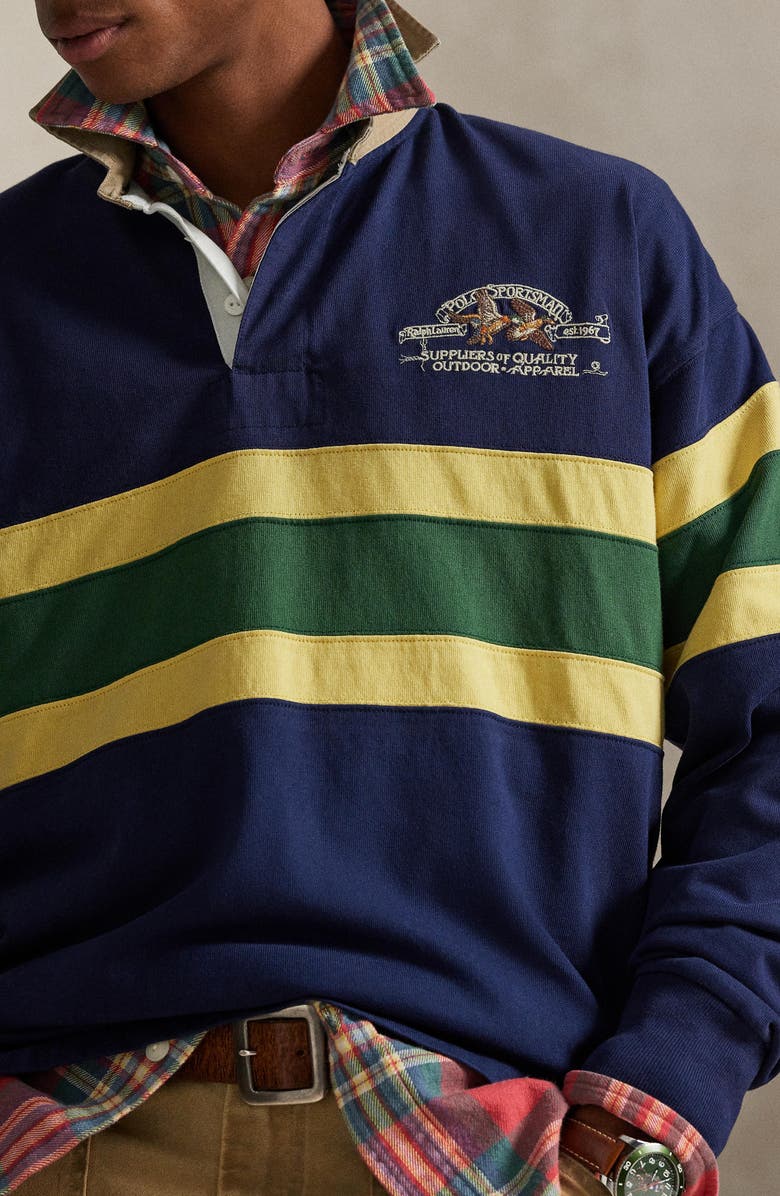 Polo Ralph Lauren Vintage Fit Embroidered Rugby Shirt, Alternate, color, Newport Navy/ Multi