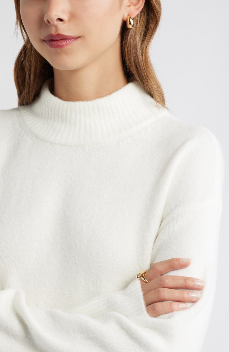 Open Edit Boxy Mock Neck Sweater, Alternate, color, Ivory