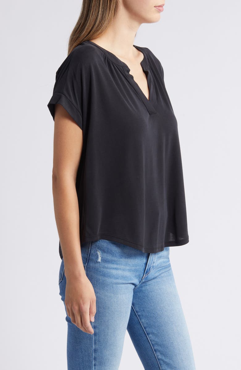 Lucky Brand Top Sandwash Stampato a Maniche Lunghe da Donna, Stampa Floreale Nera., XS