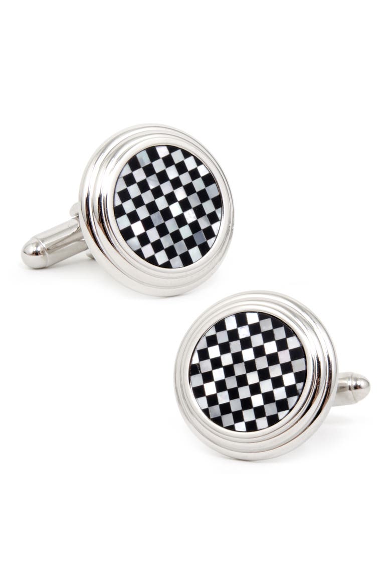 Check Circle Cuff Links, Main, color, METALLIC SILVER