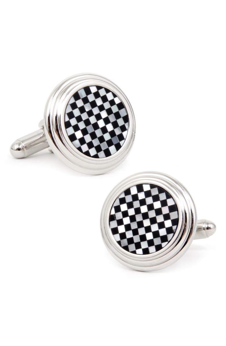 Cufflinks, Inc. Check Circle Cuff Links, Main, color, Metallic Silver