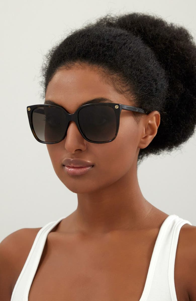 Gucci 57mm Gradient Square Sunglasses, Alternate, color, Havana/ Brown