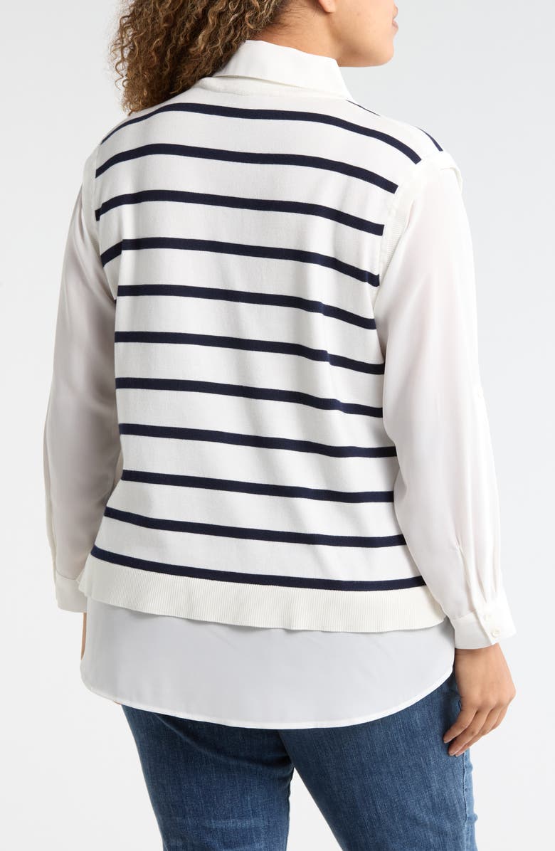 Adrianna Papell V-Neck Twofer Sweater, Alternate, color, Ivory/ Blue Moon Stripe