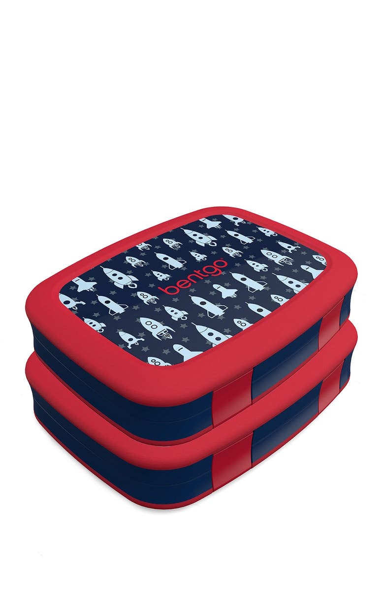 BENTGO 2-Pack of Kids Prints Leak-Proof 5-Compartment Bento-Style Lunch Box -Rocket, Alternate, color,