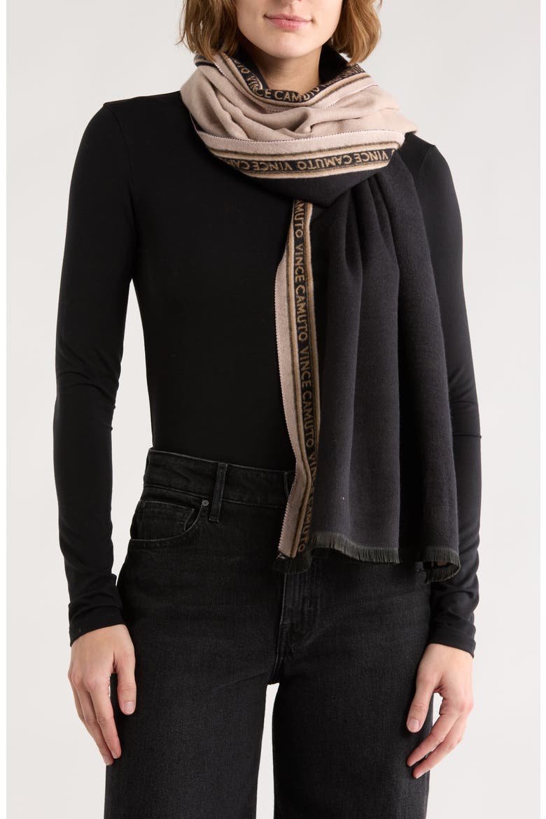 Logo Reversible Wrap Scarf, Main, color, BLACK/BLUSH