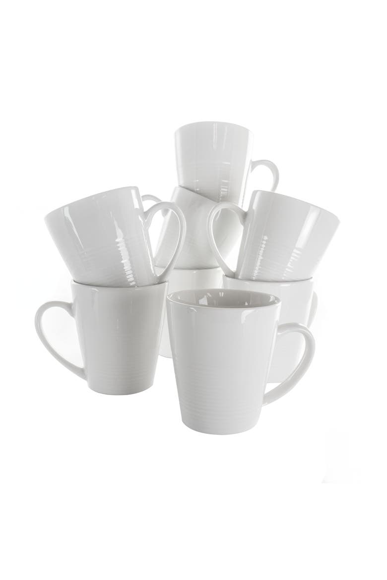 Amie 8 Piece 12 Ounce Porcelain Mug Set, Main, color, White