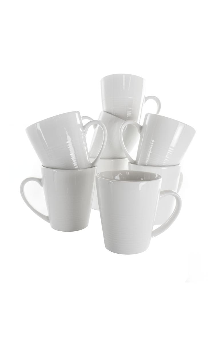 Elama Amie 8 Piece 12 Ounce Porcelain Mug Set, Main, color, White