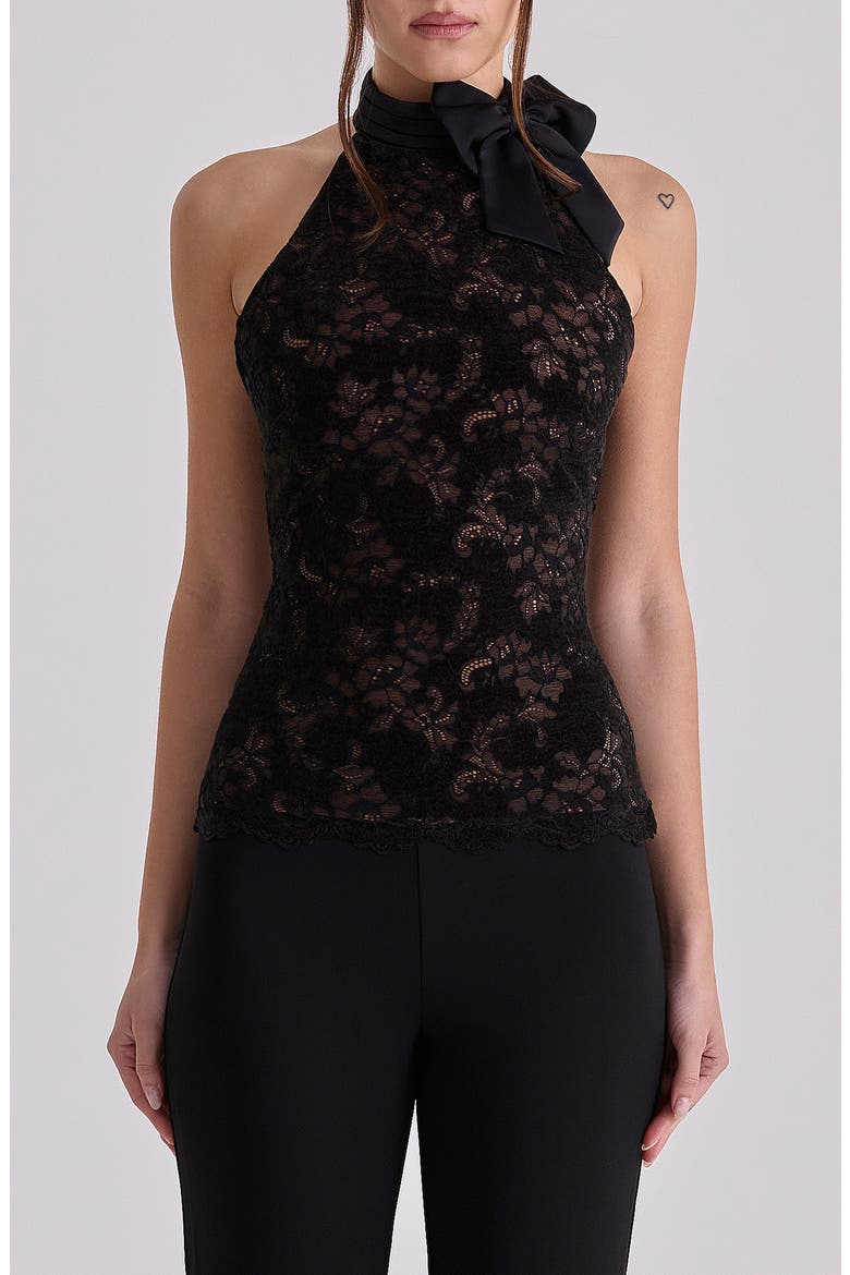Natalya Bow Halter Lace Top, Main, color, BLACK