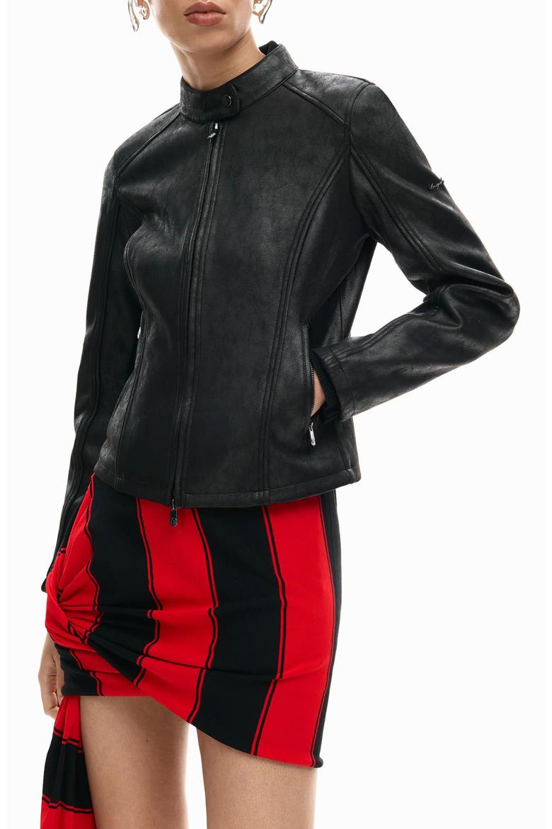 Faux Leather Jacket, Main, color, BLACK