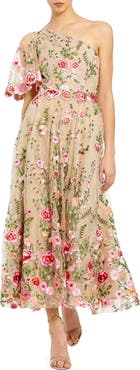 Mac Duggal One Shoulder Floral Lace Embroidered Dress