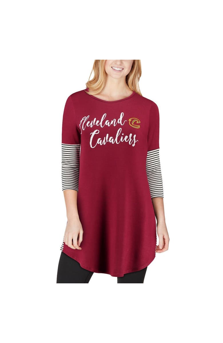 GAMEDAY COUTURE Women's Wine Cleveland Cavaliers Striking in Stripes 3/4 Sleeve Tunic T-Shirt, Alternate, color, 