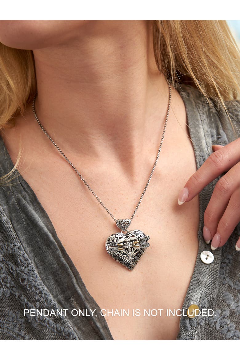 Dragonfly Heart Pendant in Sterling Silver and 18K Gold, Alternate, color, Silver