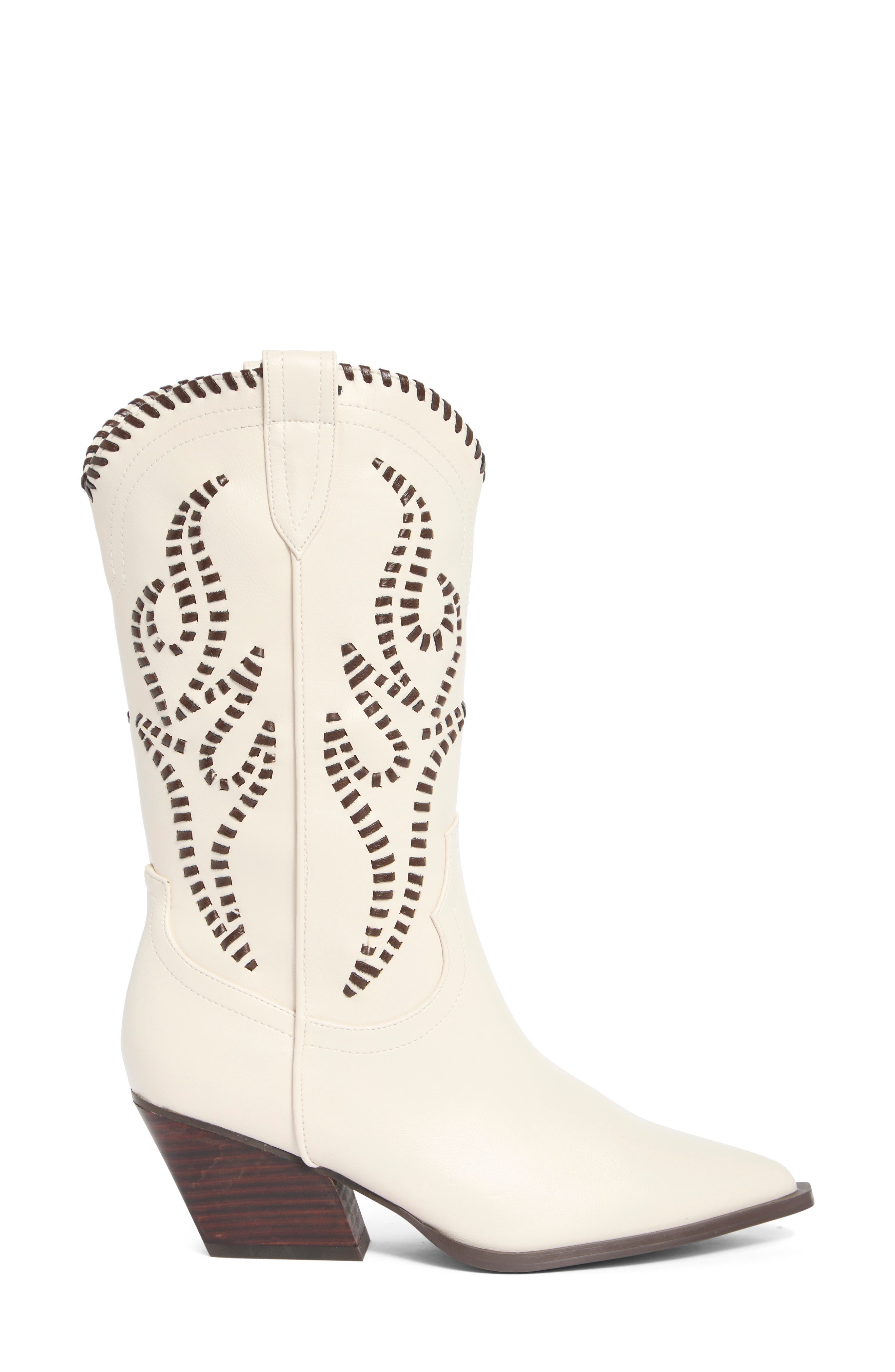 Avalee Whipstitched Western Faux Leather Boot, Alternate, color, IVORY/ CHOCOLATE