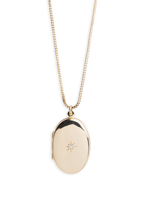 Oval Crystal Star Locket Necklace
