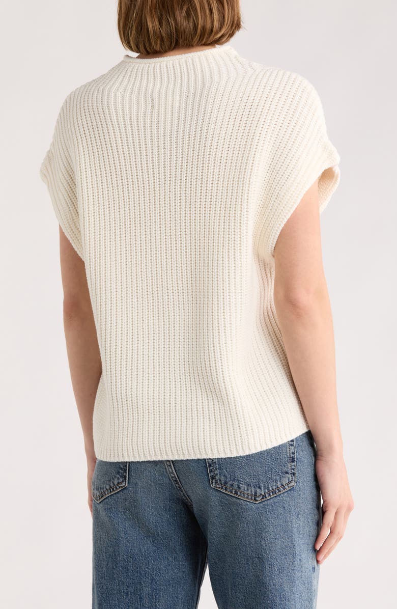 Leith Mock Neck Cap Sleeve Cotton Blend Sweater, Alternate, color, White Whisper