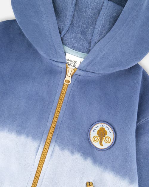 Deux Par Deux Full Zip Hooded Fleece Jacket In Blue