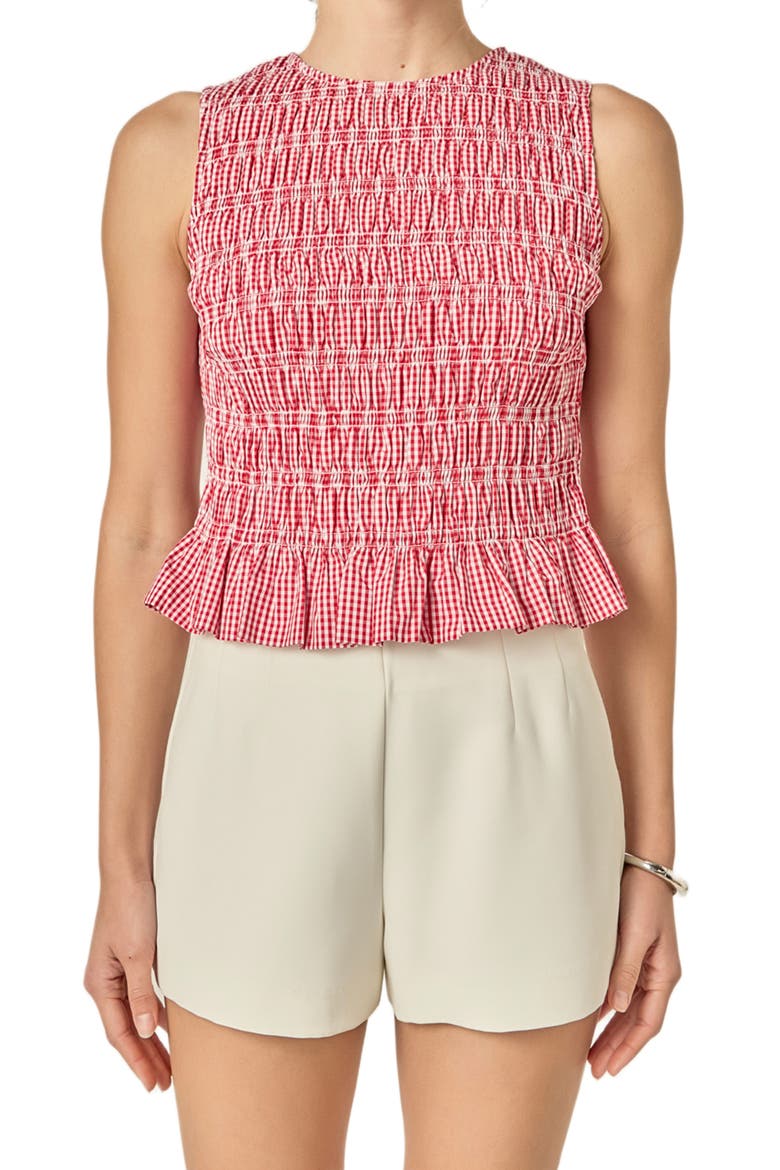 Smocked Frill Hem Sleeveless Top, Alternate, color, RED