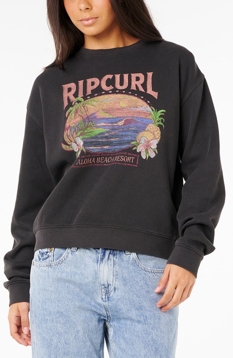 Rip Curl Sunset Relaxed Graphic Sweatshirt, Main, color, Resort Washed Black