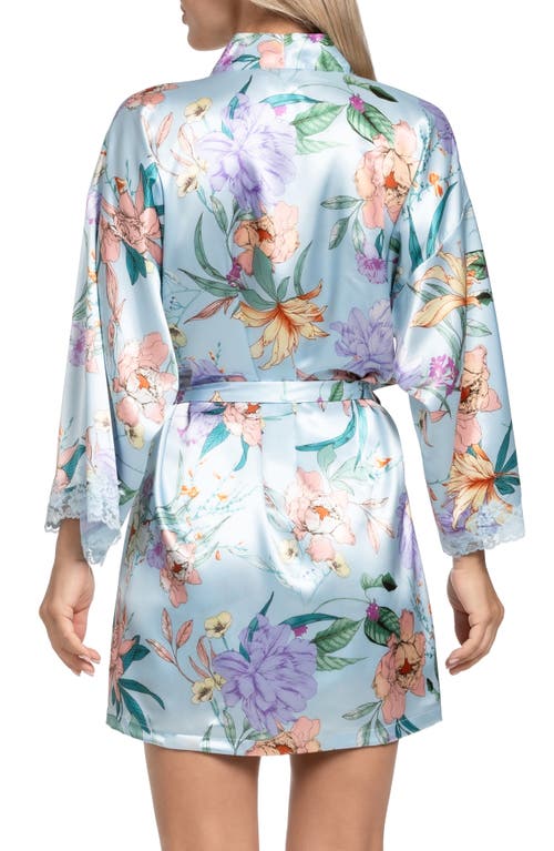 In Bloom By Jonquil Josie Lace Trim Stretch Satin Robe In Sky Blue