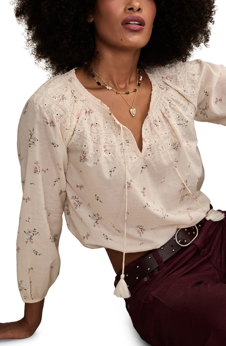 Lucky Brand Embroidered Peasant Top, Alternate, color, Cream Multi