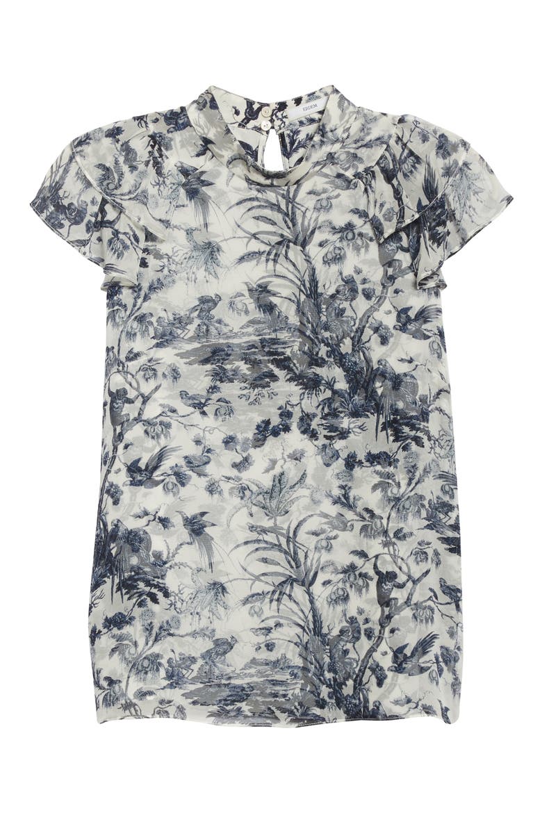 Floral Cap Sleeve Silk Chiffon Blouse, Alternate, color, WHITE/ BLUE