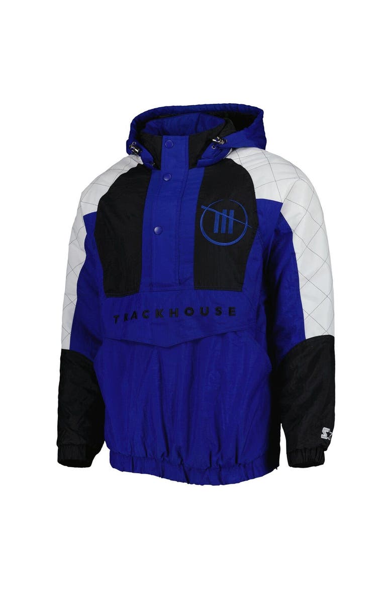 Men's Starter Blue/Black TRACKHOUSE RACING The Body Check Half-Snap Pullover Jacket, Alternate, color, Blue