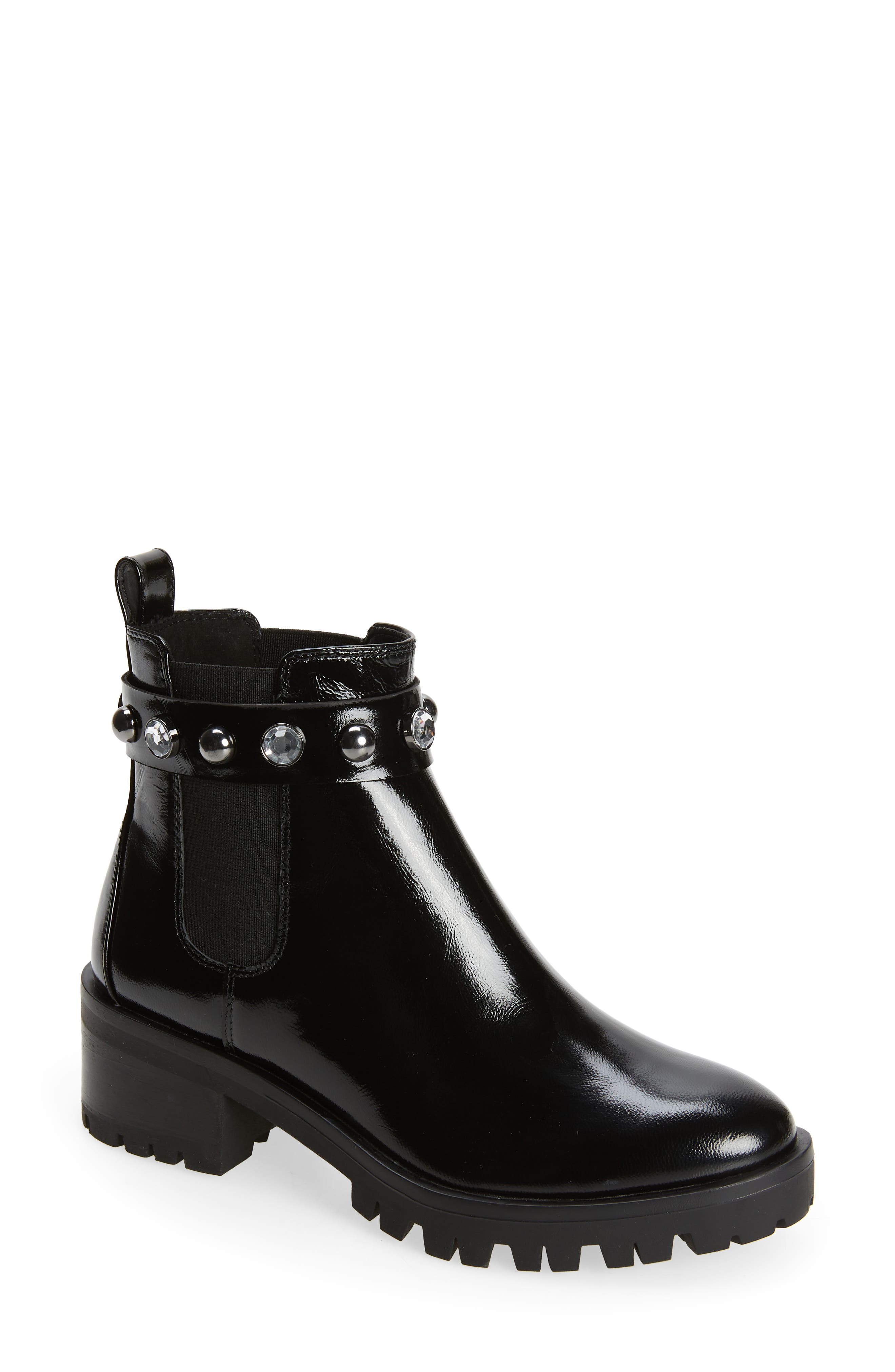 KARL LAGERFELD PARIS Porshay Lug Sole Bootie, Main, color, Black/ Black