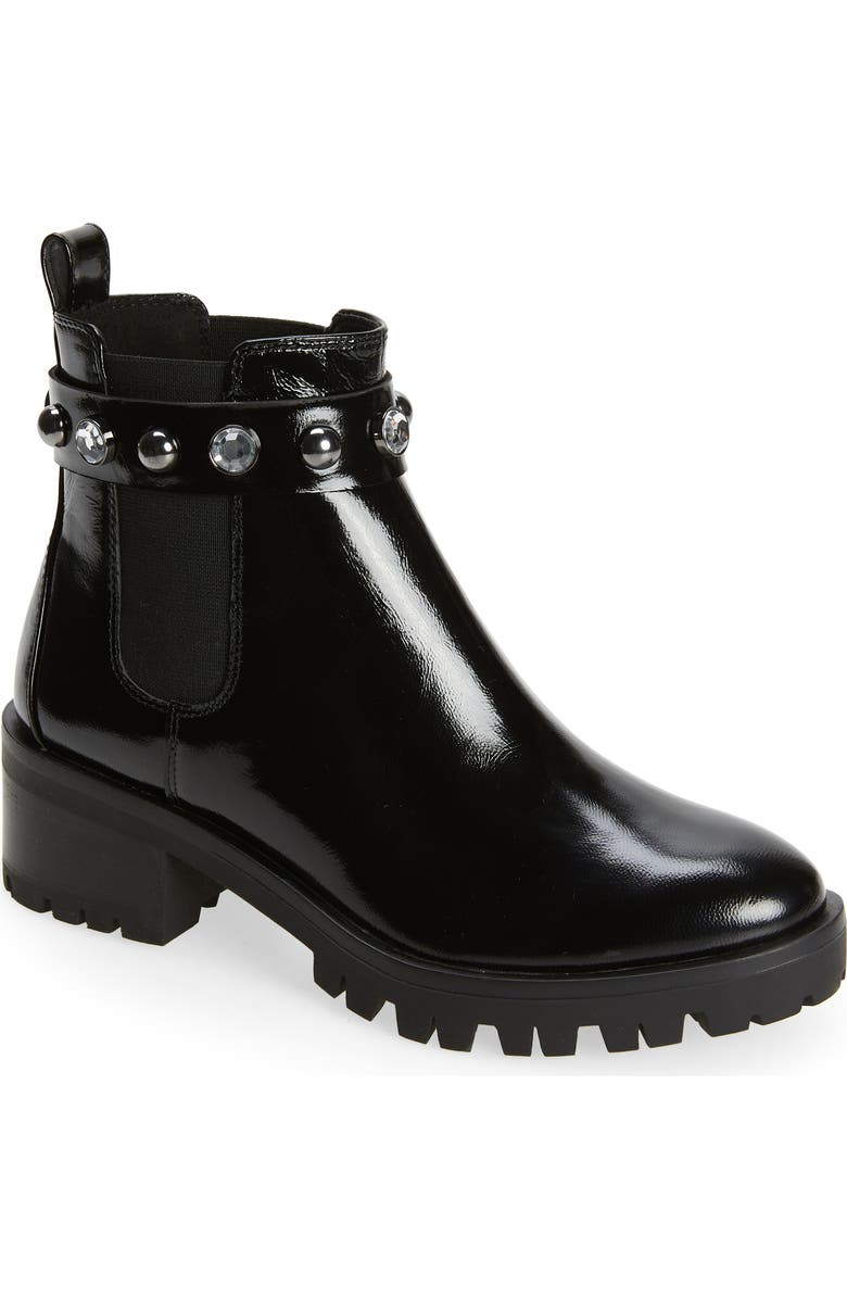 KARL LAGERFELD PARIS Porshay Lug Sole Bootie, Main, color, Black/ Black