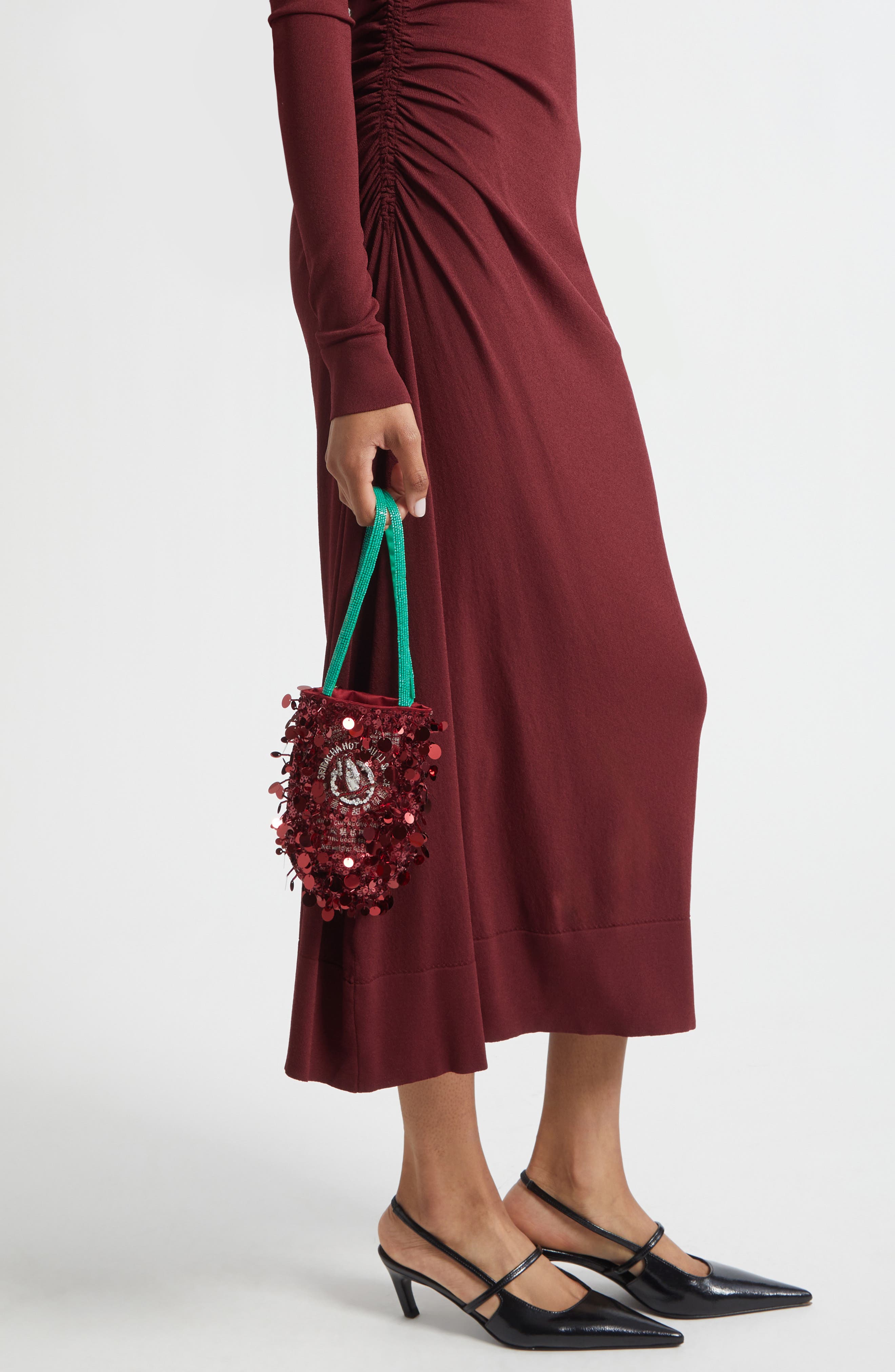 Anya Hindmarch Mini Sriracha Embellished Clutch, Alternate, color, Oxblood