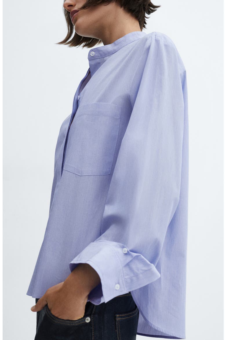 Band Collar Cotton Shirt, Alternate, color, BLUE