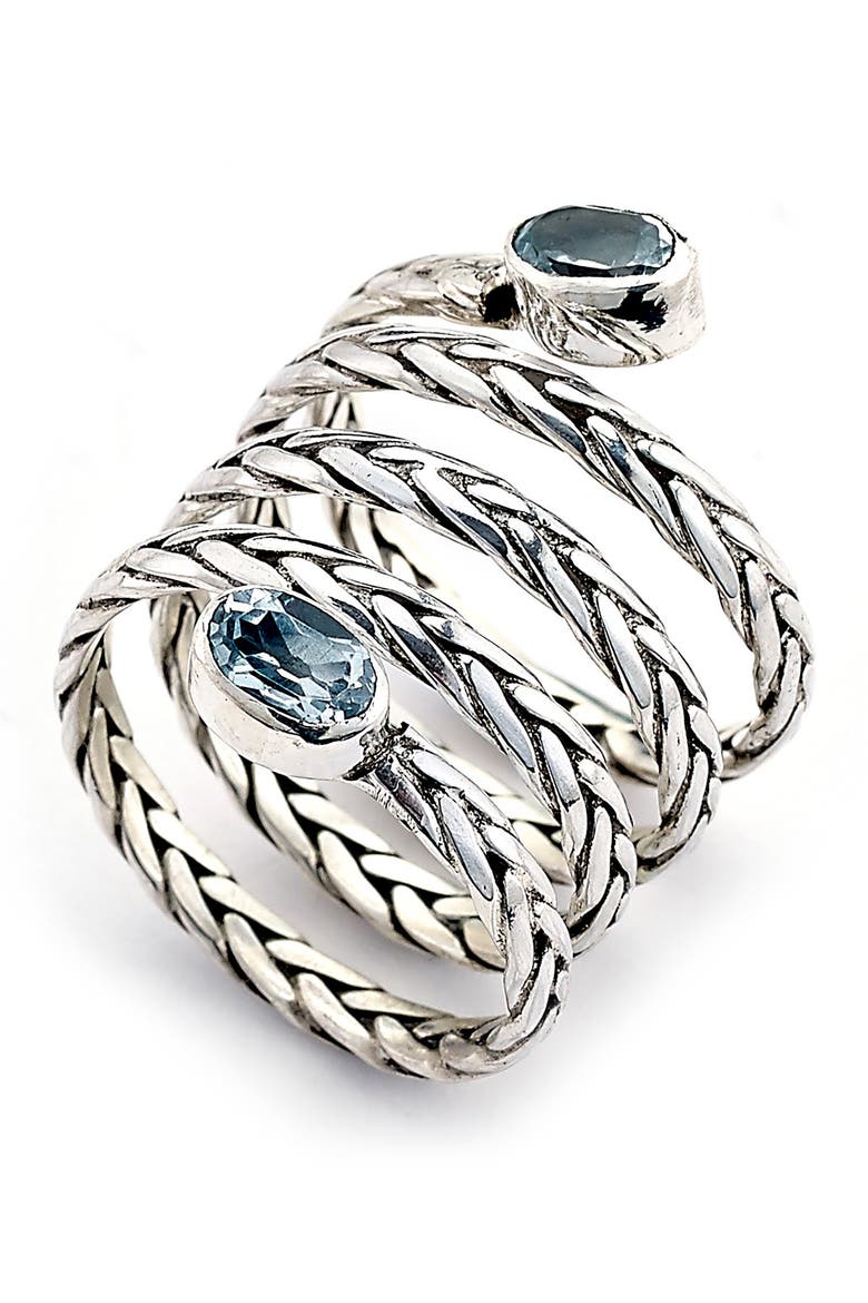 Blue Topaz End Byzantine Coil Ring, Main, color, BLUE