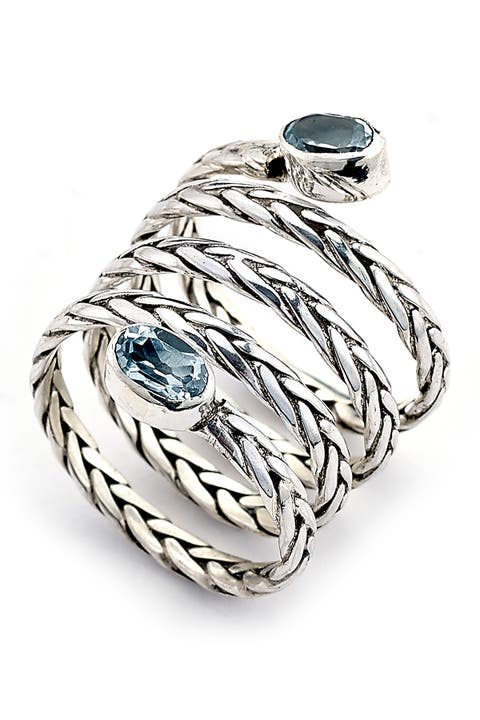 Blue Topaz End Byzantine Coil Ring