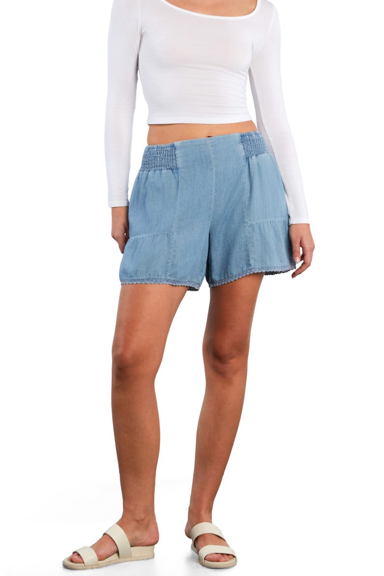 Carousel Flounce Hem Cotton Blend Shorts, Alternate, color, WASHED BLUE